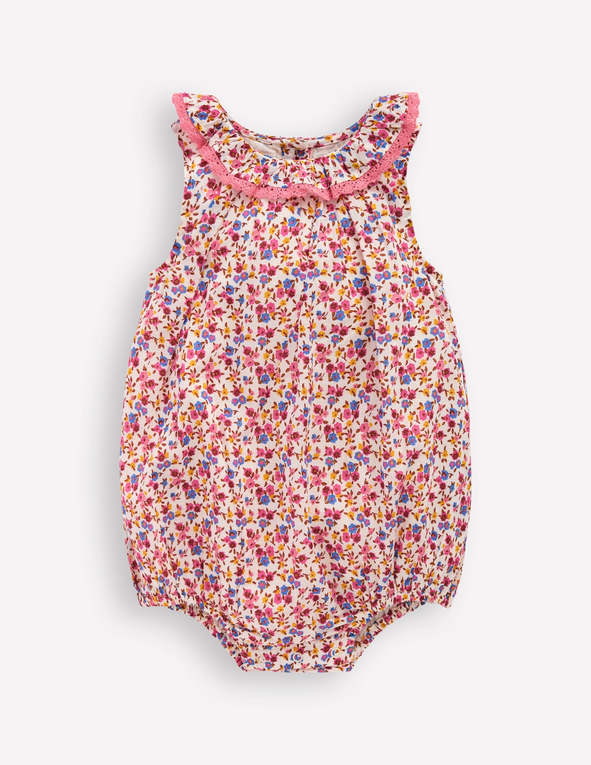 Frill Neck Bubble Romper-Pink Ditsy Floral - Image 1