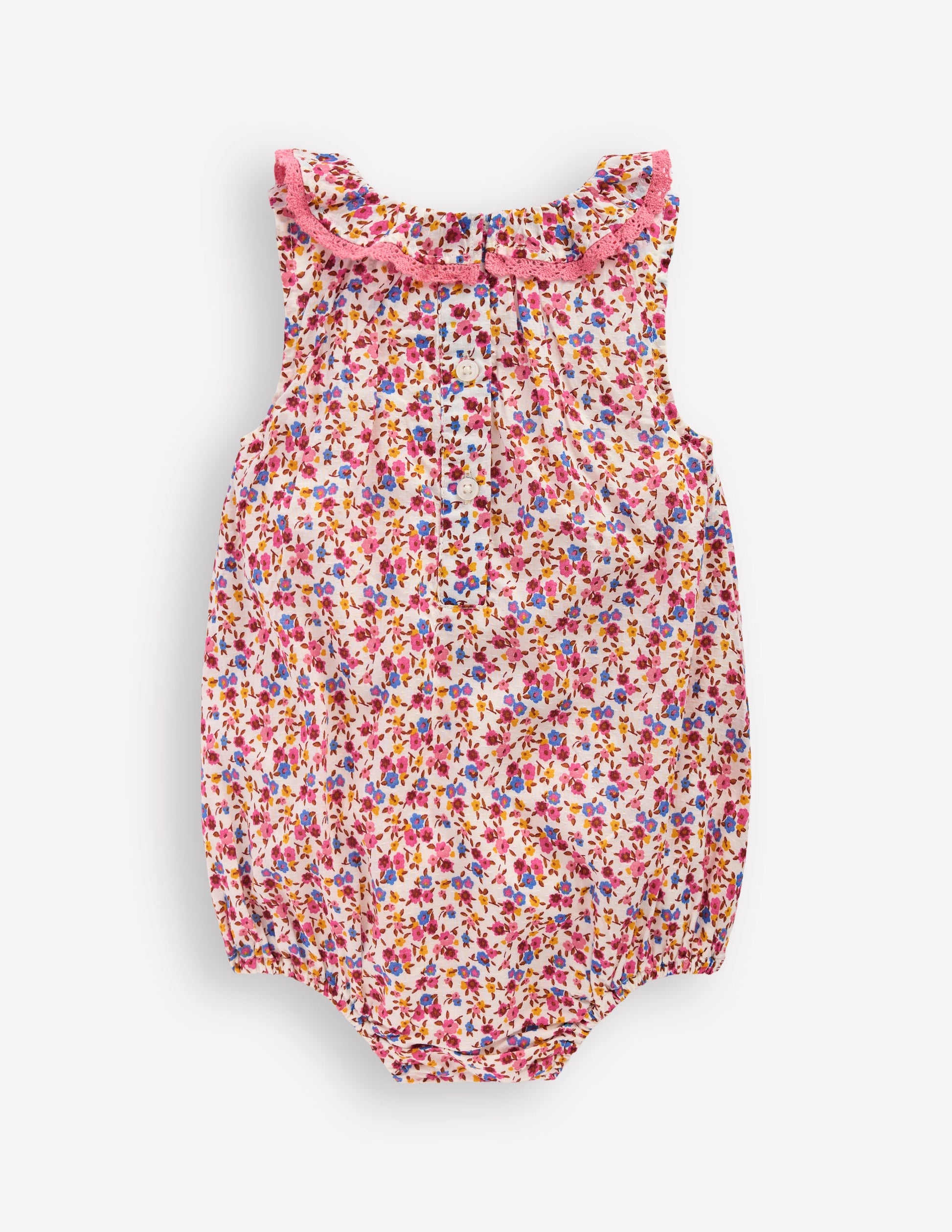 Frill Neck Bubble Romper-Pink Ditsy Floral-2