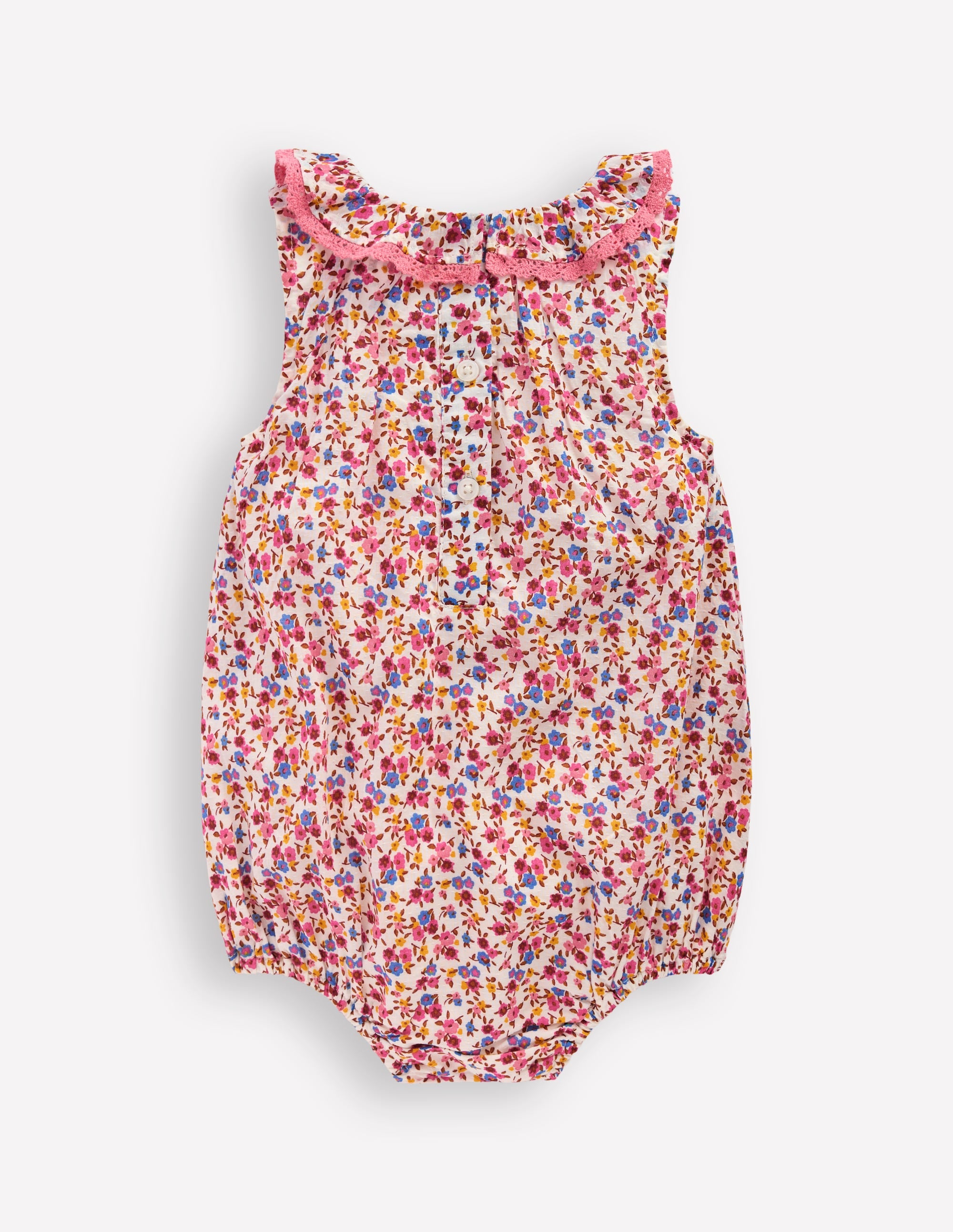 Frill Neck Bubble Romper-Pink Ditsy Floral - Image 2