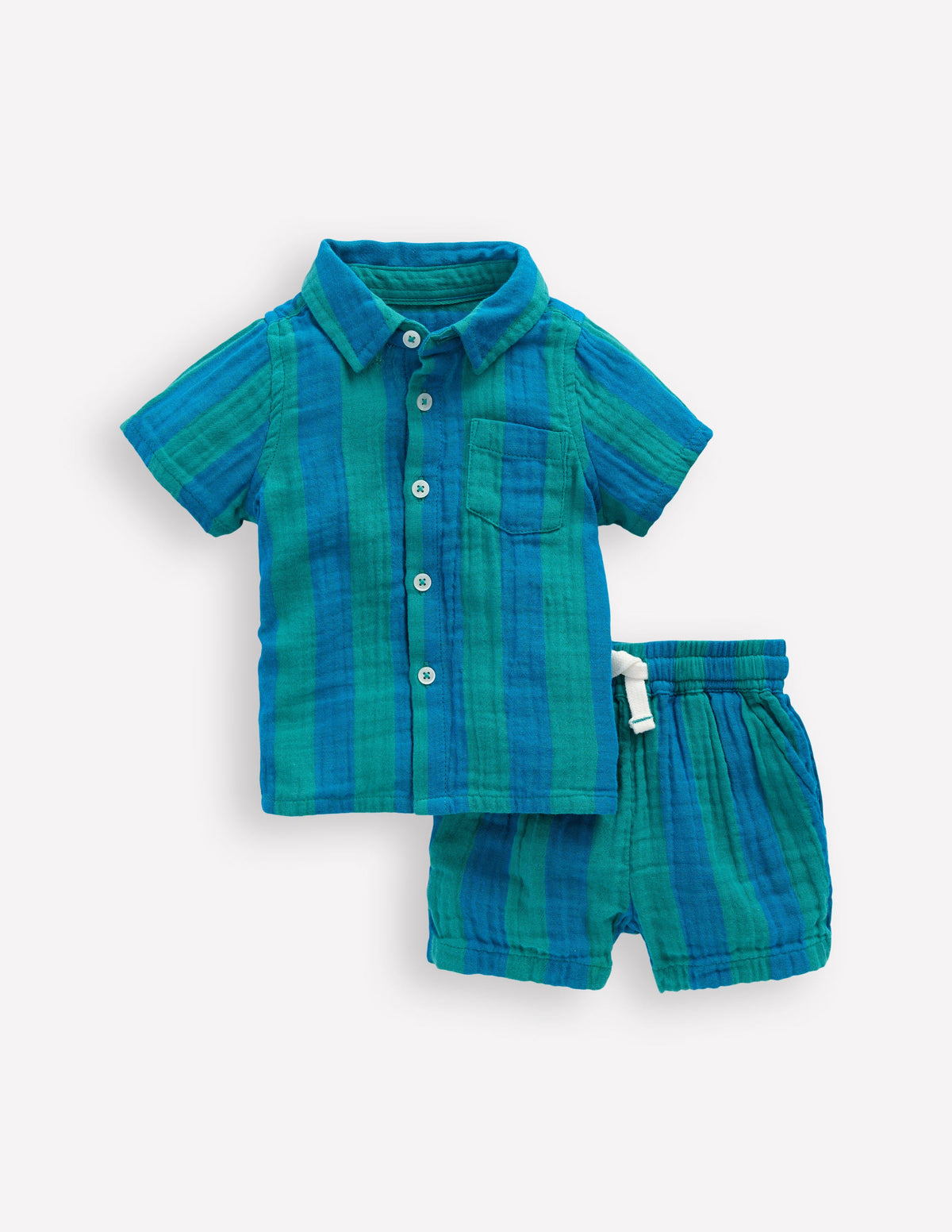 Woven Shirt Play Set-Blue and Green Stripe-1