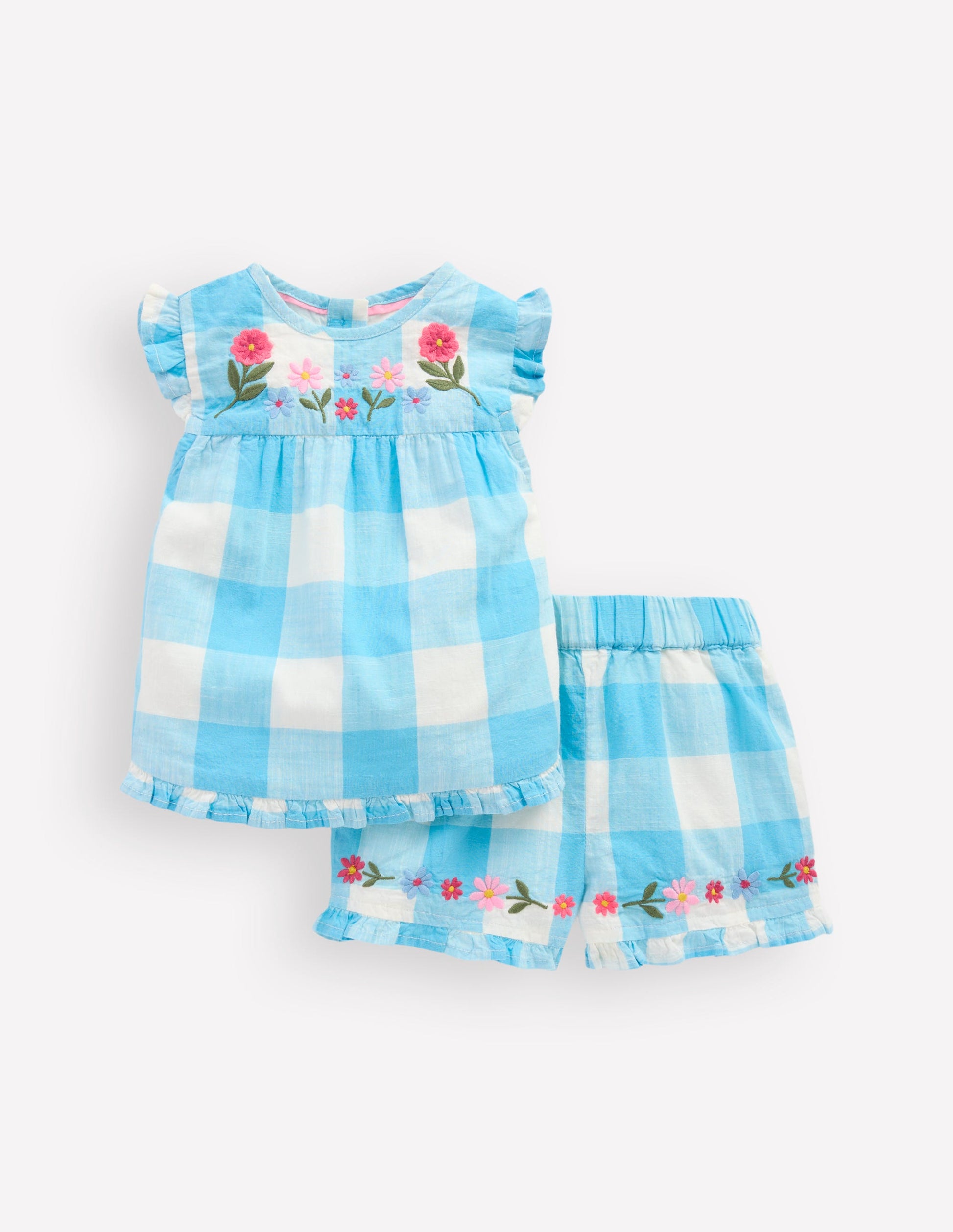 Pretty Trim Woven Play Set-Blue Gingham Embroidery-1