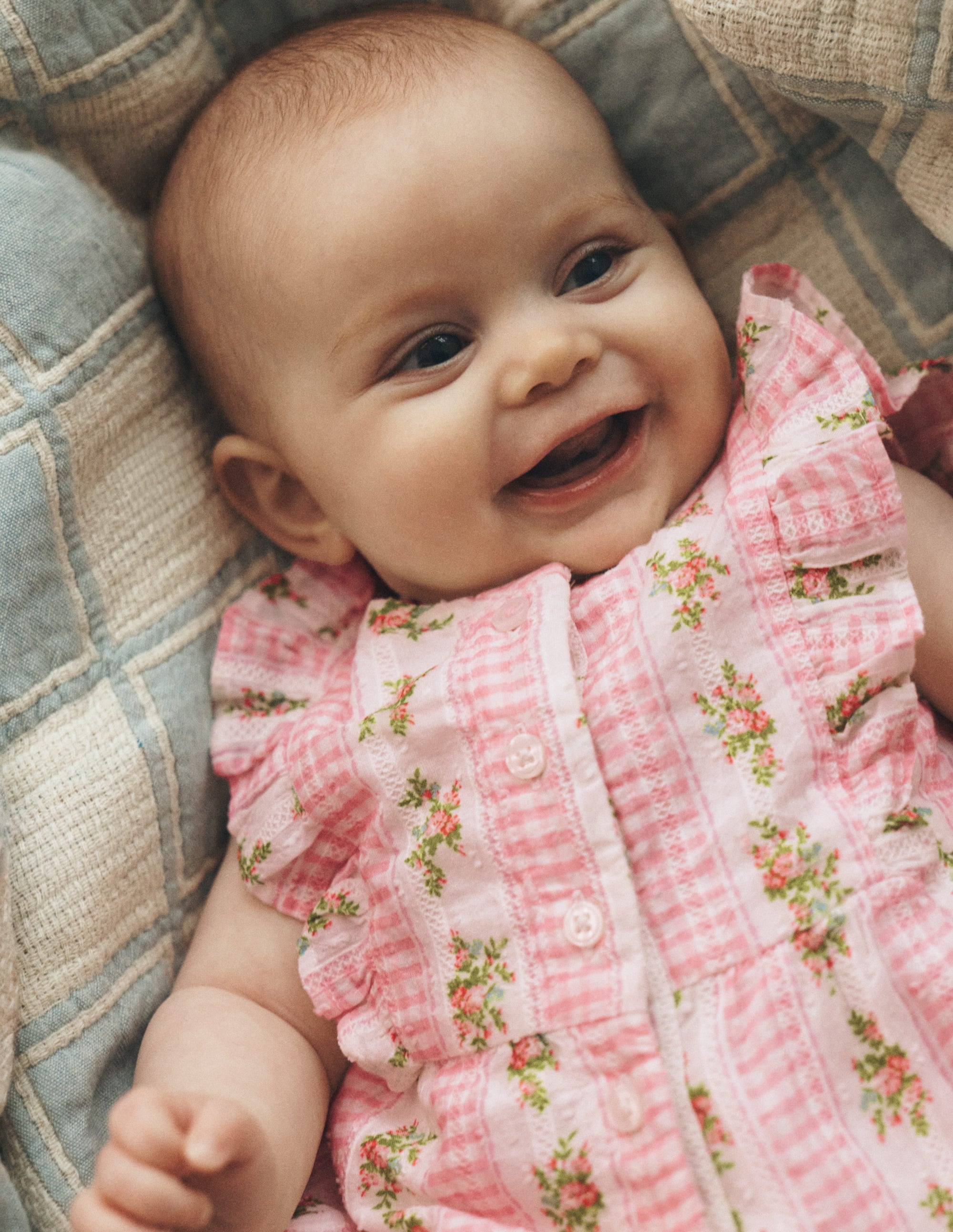 Short Frill Bubble Romper-Pink Gingham Floral - Image 5