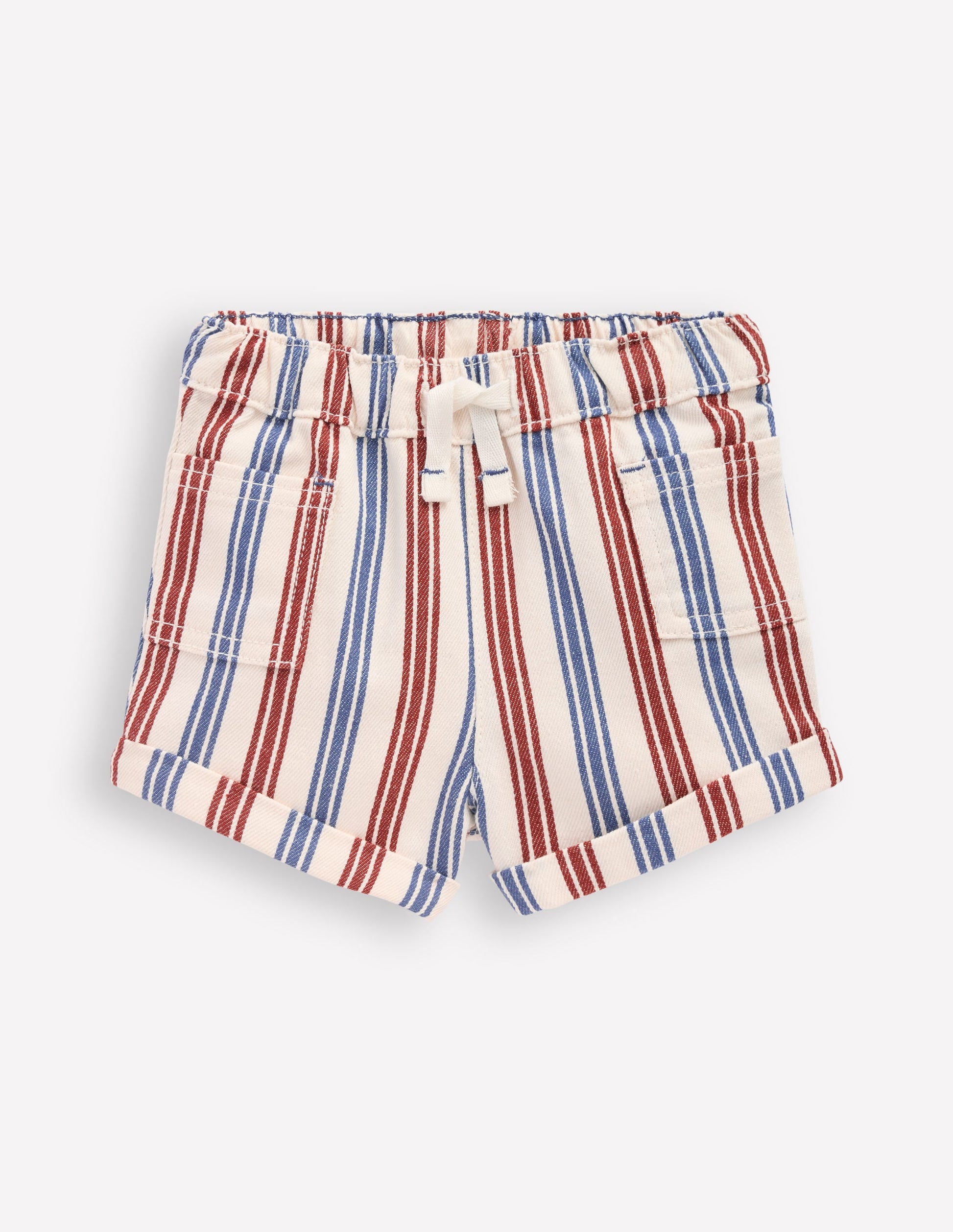 Boys Woven Shorts-Blue and Red Stripe-1