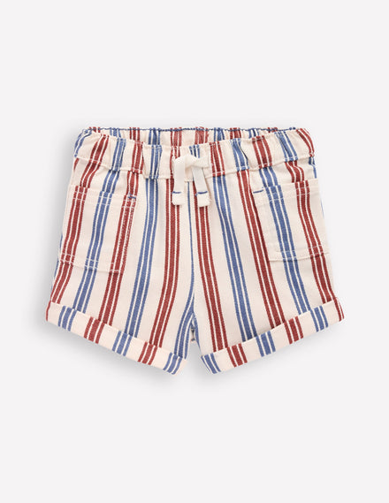 Boys Woven Shorts-Blue and Red Stripe