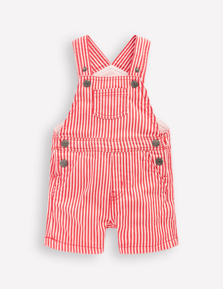 Short Woven Overalls-Red Stripe