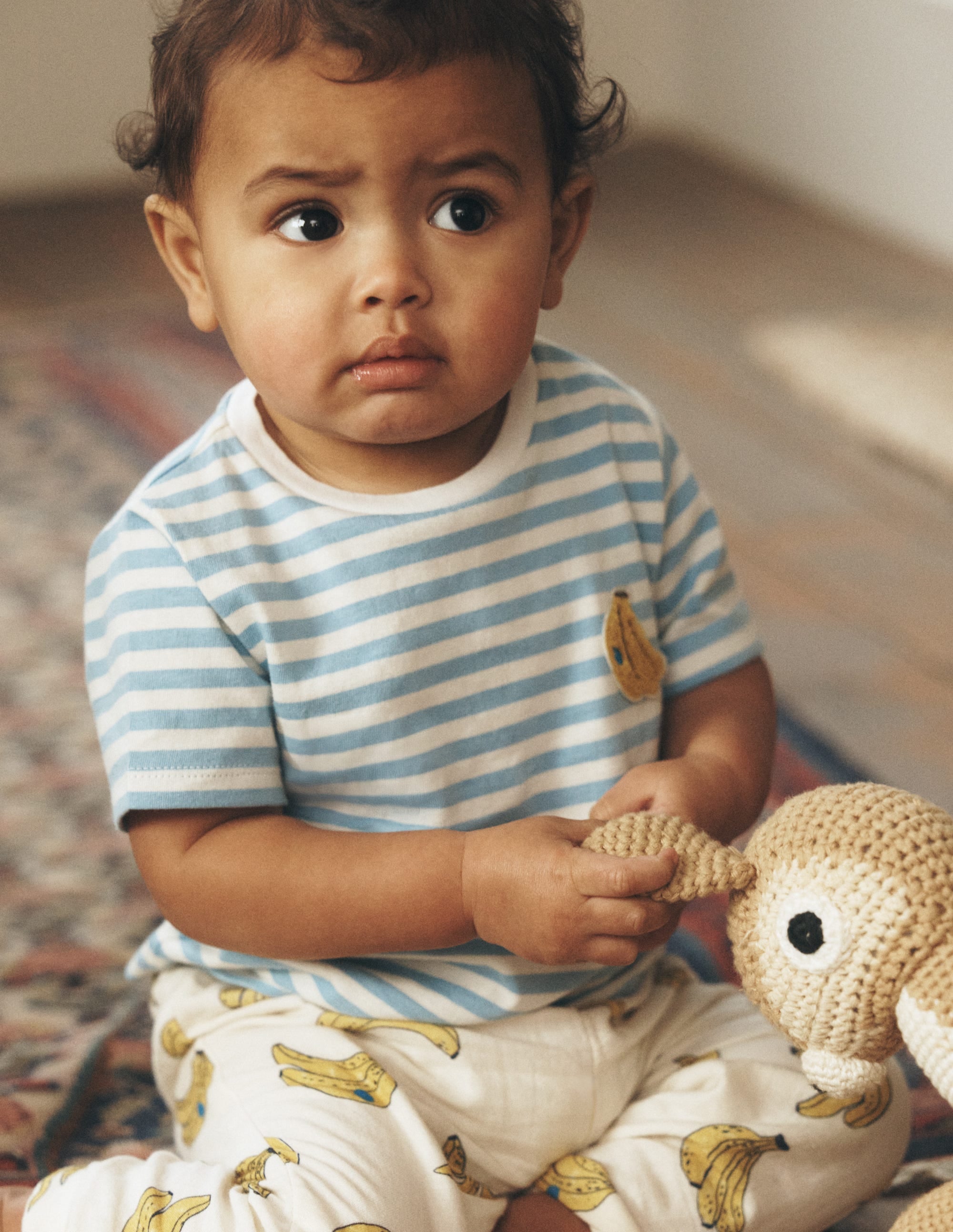 Logo Jersey Woven Play Set-Ivory and Blue Stripe Bananas - Image 4