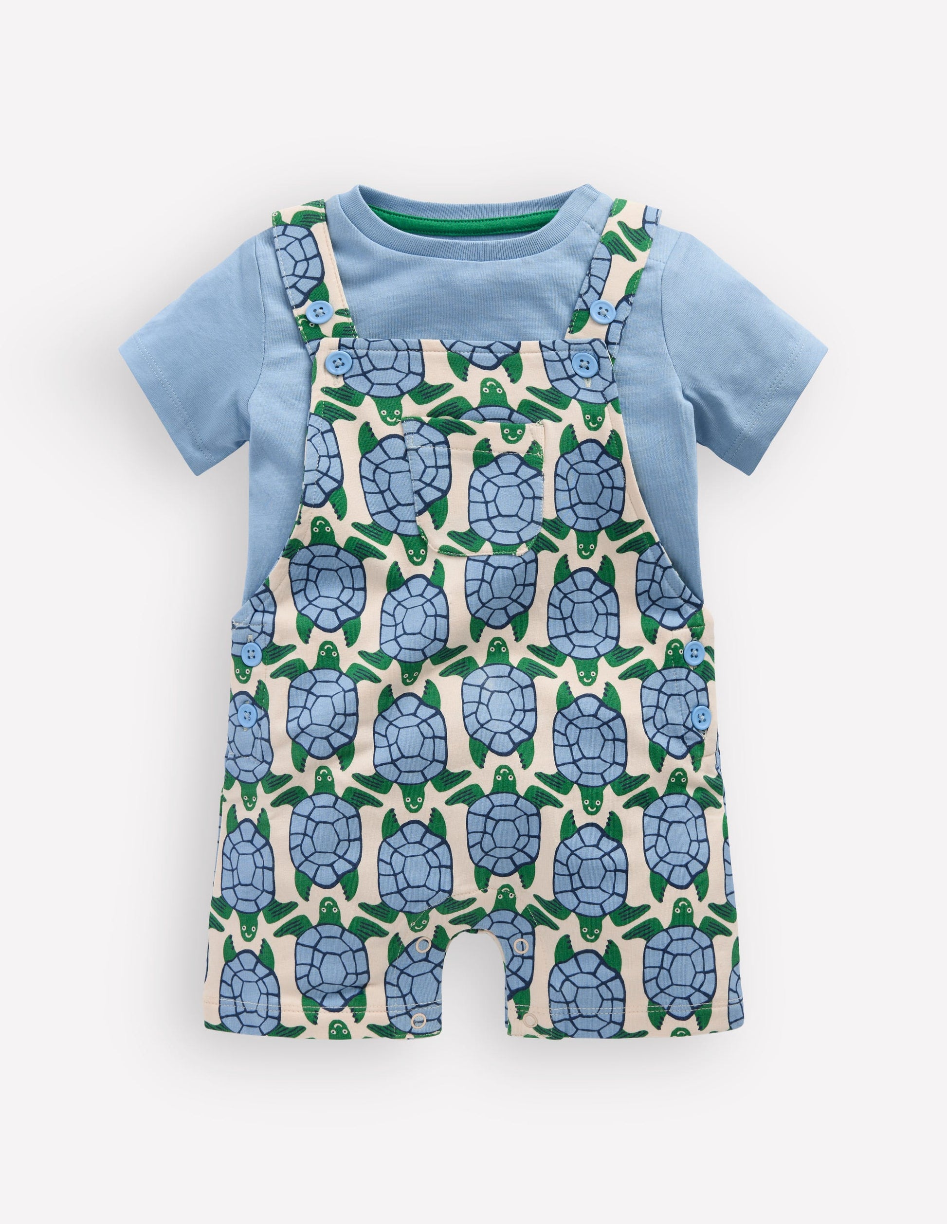 Jersey Short Dungaree Set-Blue Geo Turtles-1