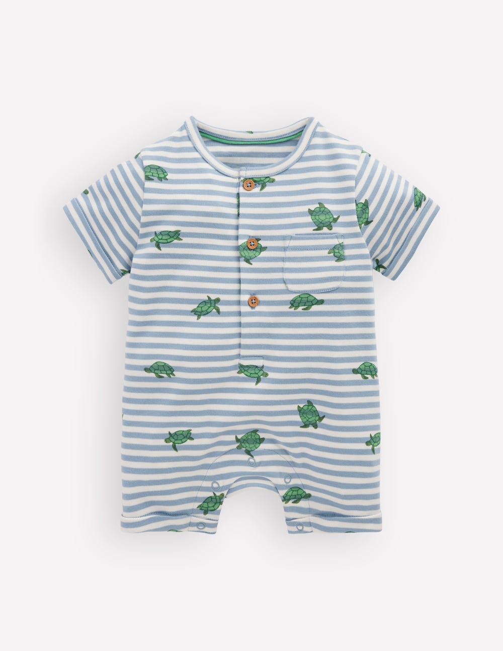 Short Sleeve Jersey Romper-Blue Stripe Baby Turtles-1