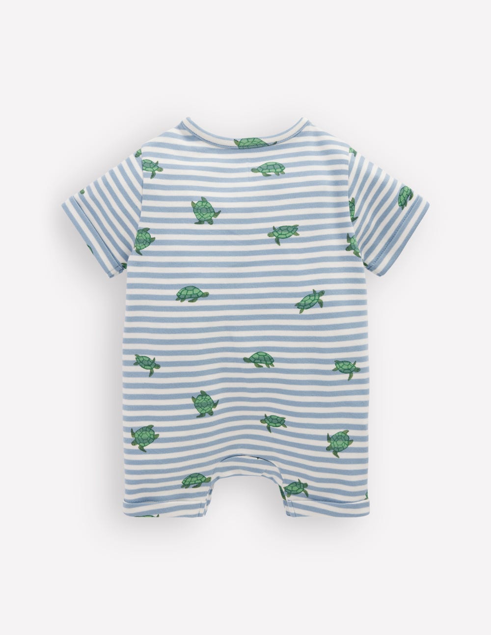 Short Sleeve Jersey Romper-Blue Stripe Baby Turtles-2