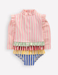 Long Sleeve Frill Swimsuit-Hotchpotch Stripe