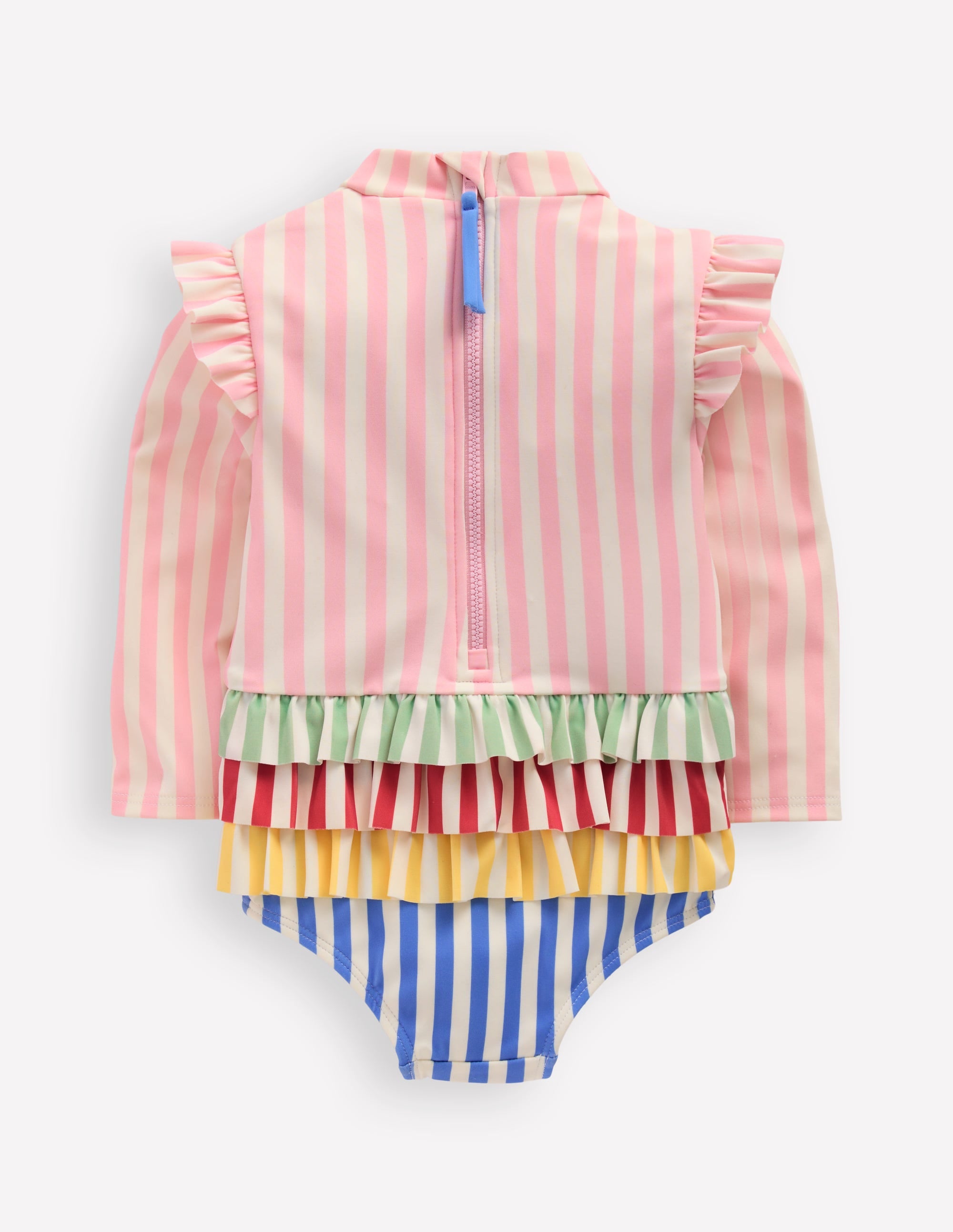 Long Sleeve Frill Swimsuit-Hotchpotch Stripe - Image 2