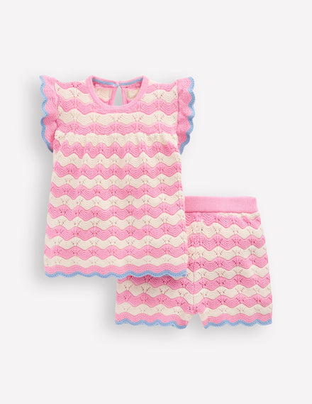 Pointelle Knitted Play Set-Pink Wave