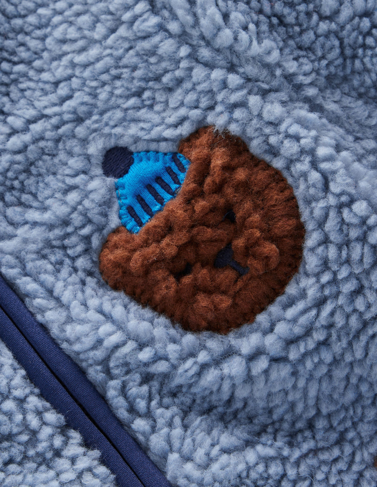 Cosy Borg Jacket-Blue Bear Applique-2