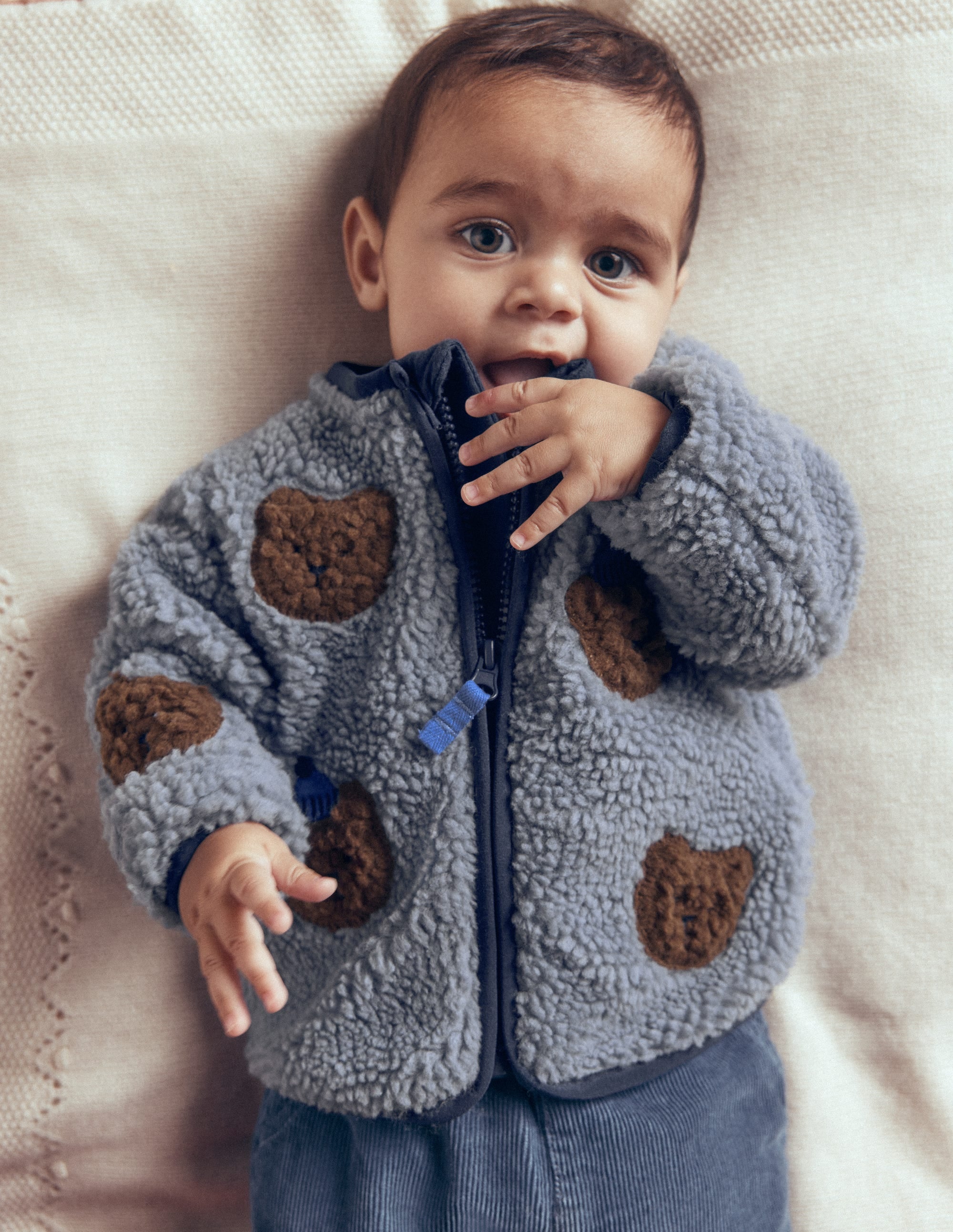 Cosy Borg Jacket - Blue Bear Applique | Boden USA
