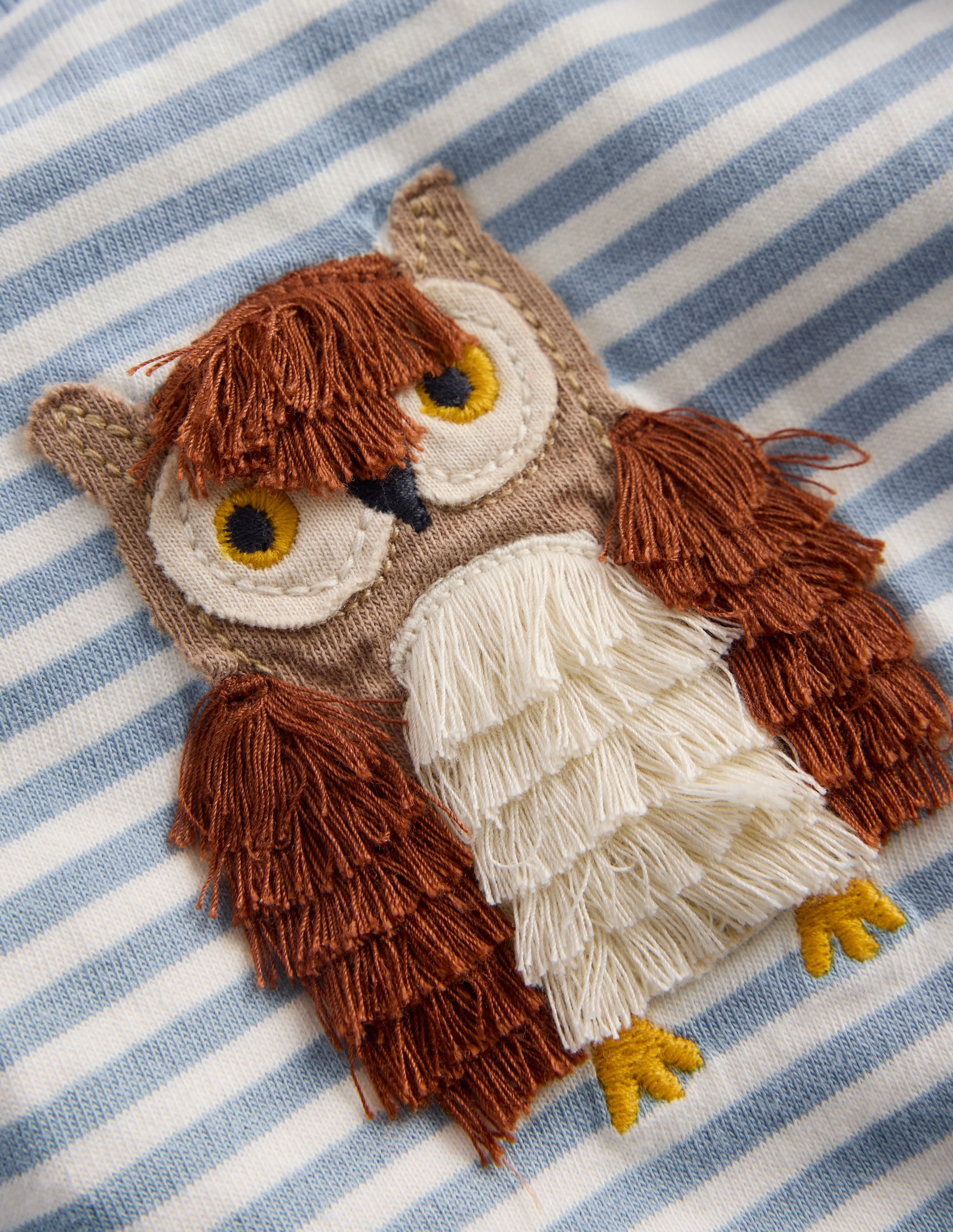 Long Sleeve Appliqué T-Shirt-Blue Owl - Image 3