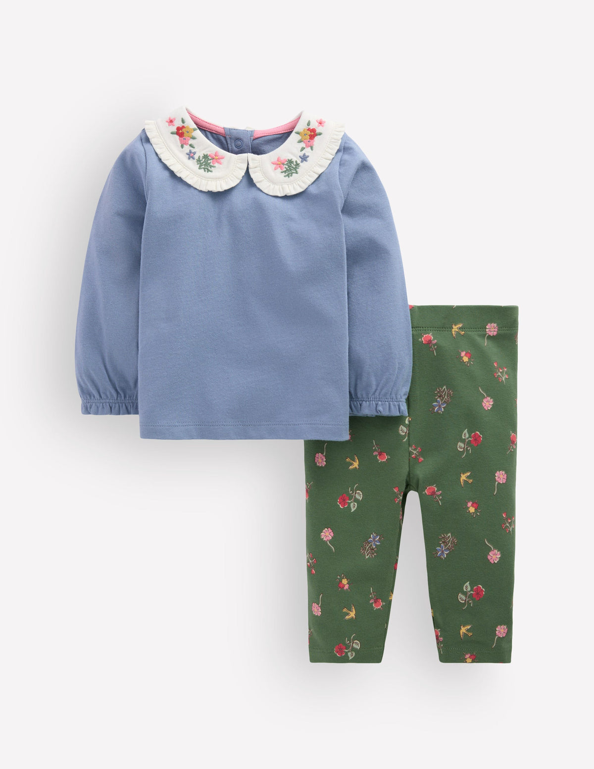 Collared Jersey Set-French Blue & Green Floral-1