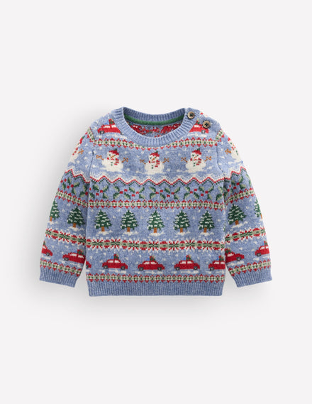 Fair isle Sweater-Glacier Blue Festive Fair Isle