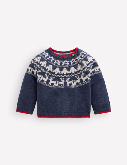 Fair isle Sweater-College Navy Marl Festive
