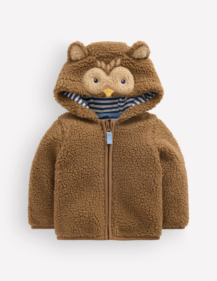 Novelty Cosy Borg Jacket-Brown Owl
