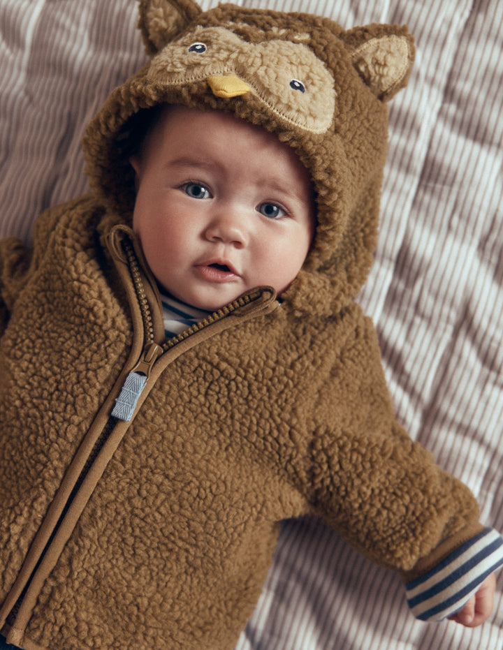 Novelty Cosy Borg Jacket-Brown Owl