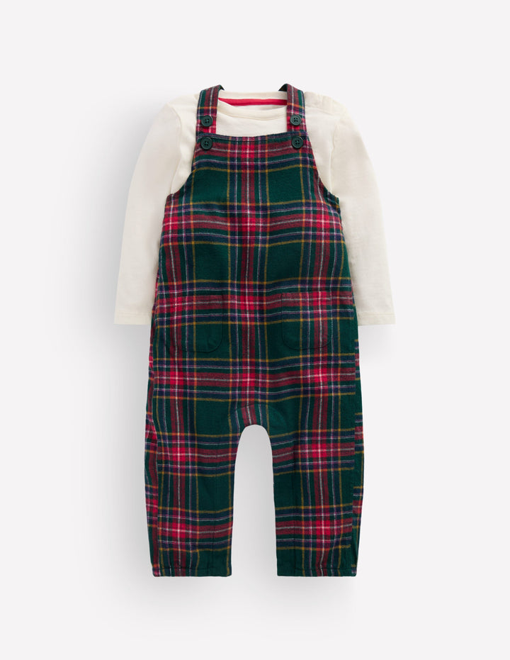Front Pocket Romper Set-Green Family Check