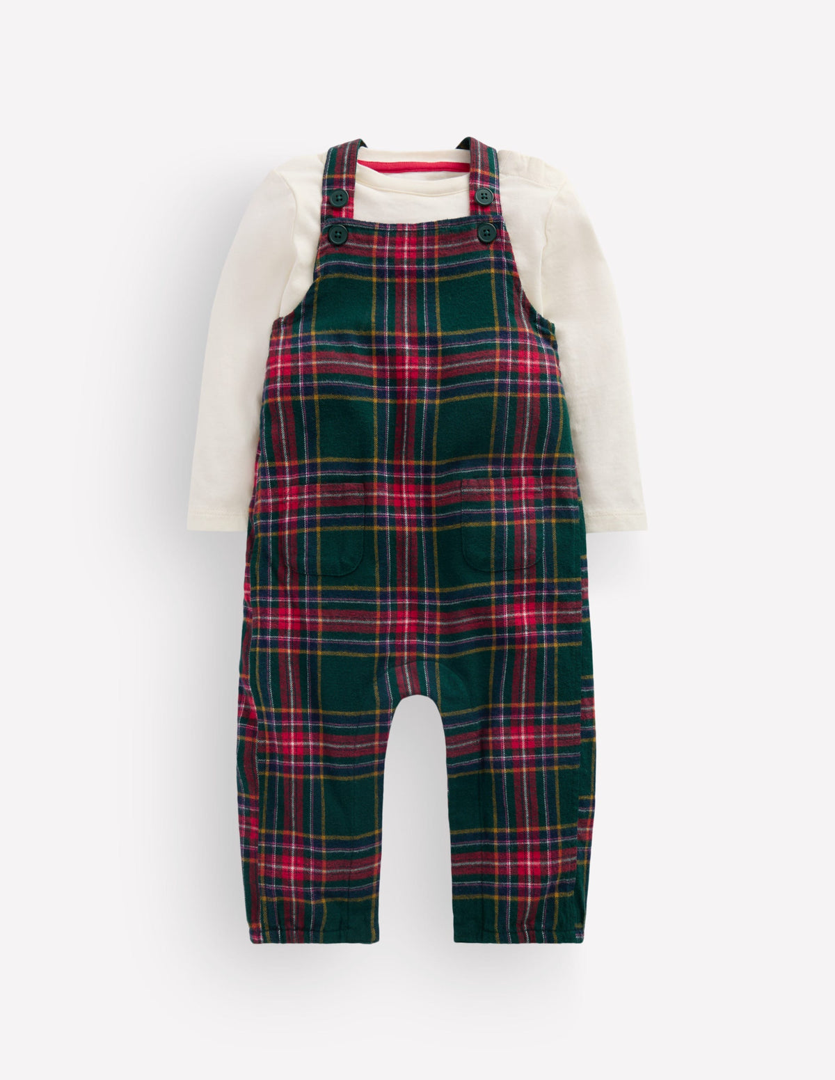 Front Pocket Romper Set-Green Family Check - Image 2