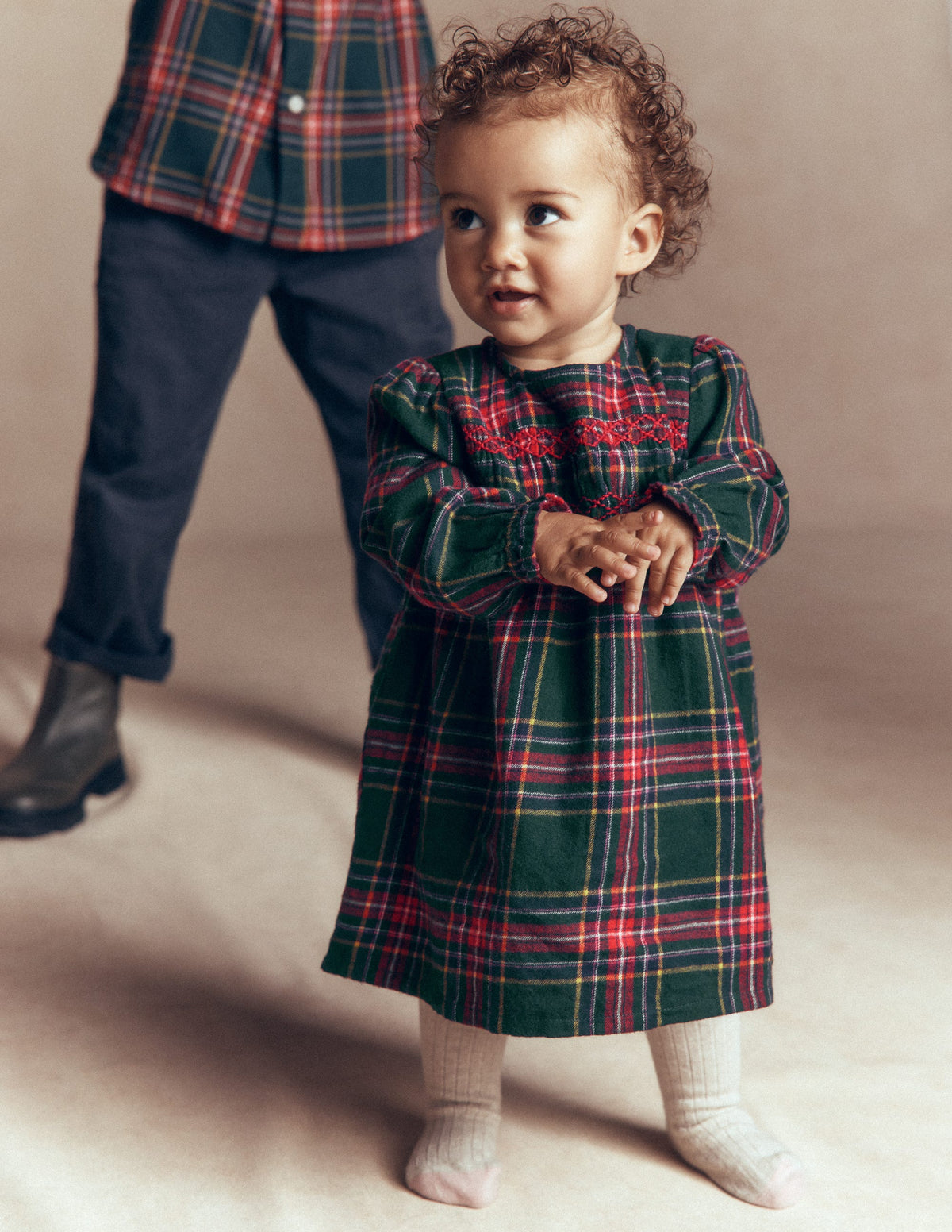 Smocked Occasion Dress-Green Family Check - Image 4