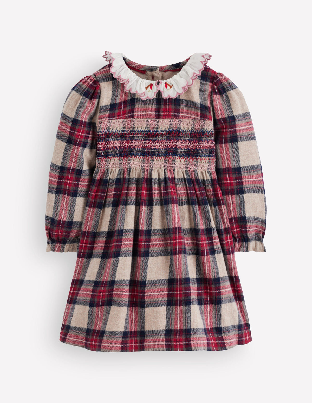 Smocked Party Dress-Oatmeal Check - Image 1