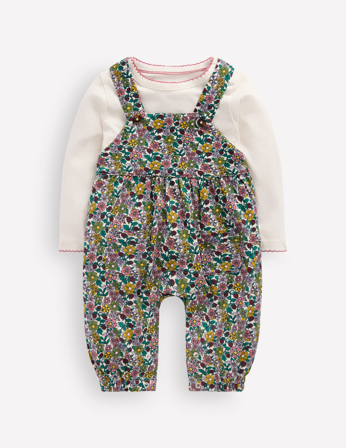 Jersey Overalls Set-Raspberry Multi Floral - Image 1