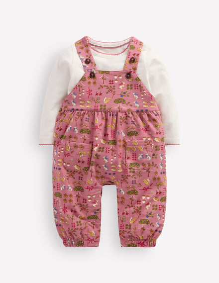 Jersey Overalls Set-Pink Woodland