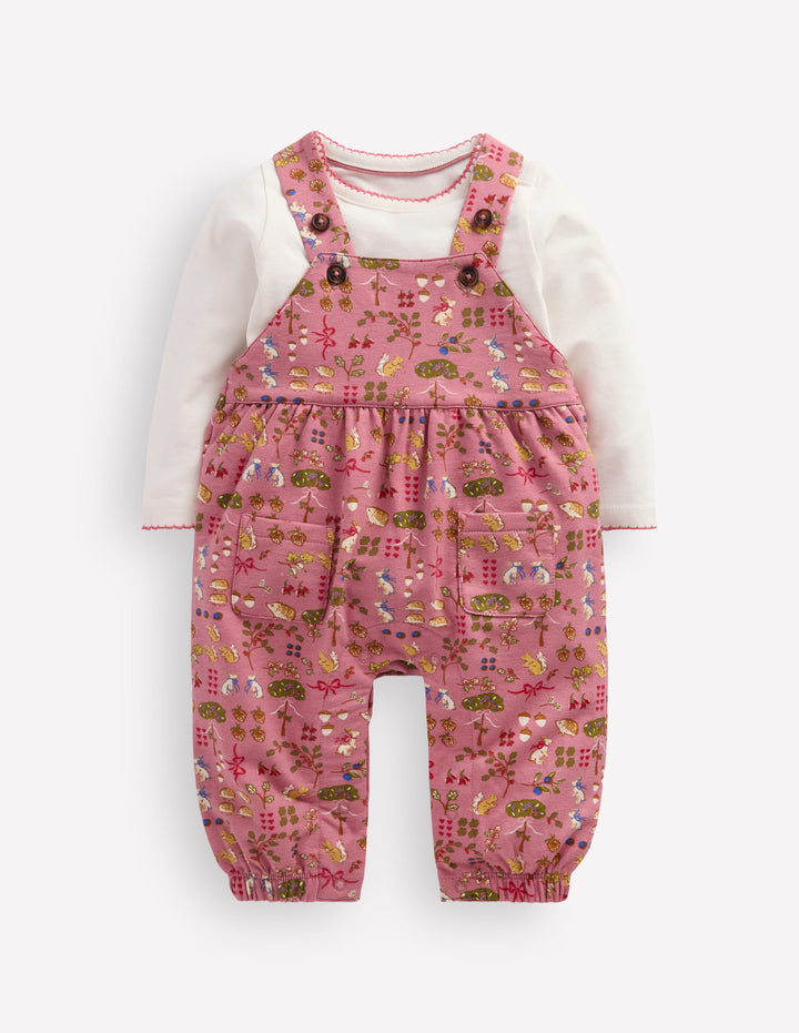 Jersey Overalls Set-Pink Woodland