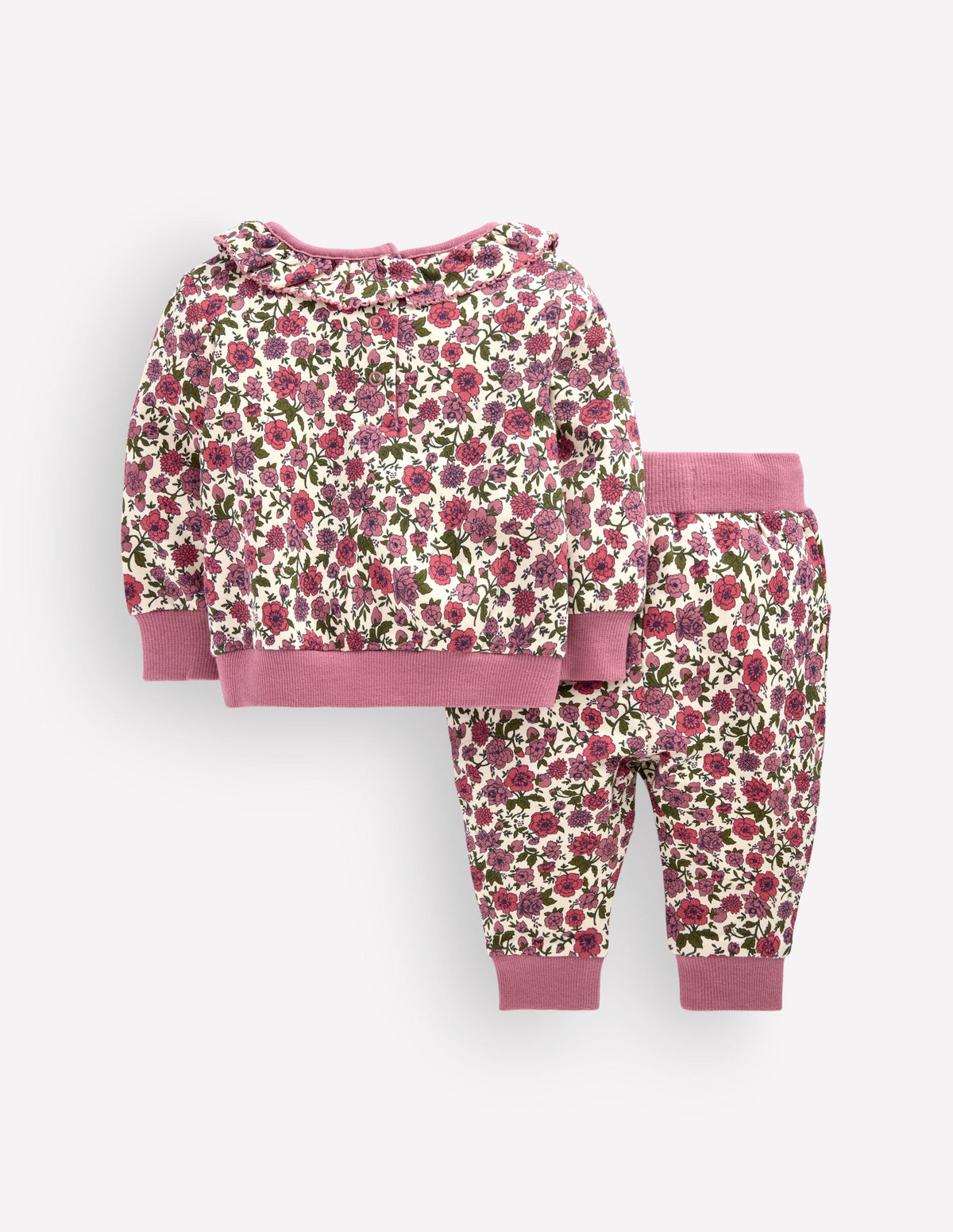 Ruffle Neck Sweatshirt Set-Vintage Pink Flowerbed-3
