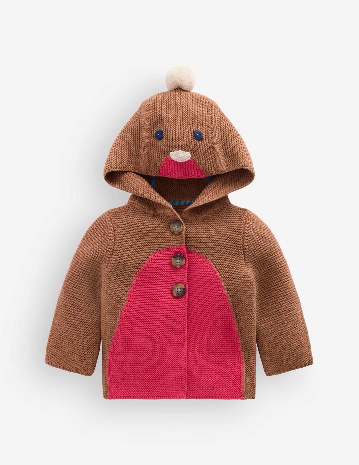 Novelty Cotton Knitted Jacket-Soft Brown Robin - Image 1