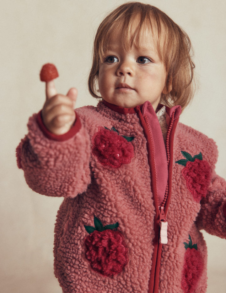 Cosy Borg Jacket-Rose Raspberry Applique