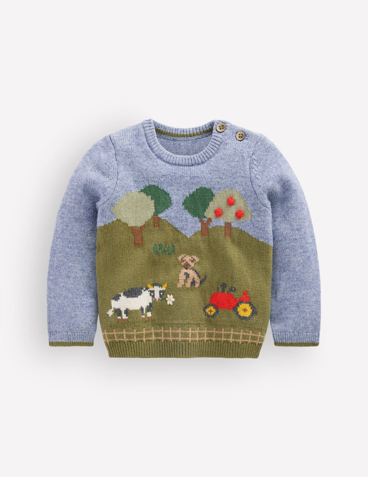 Cotton Logo Jumper-Multi Farm Scene