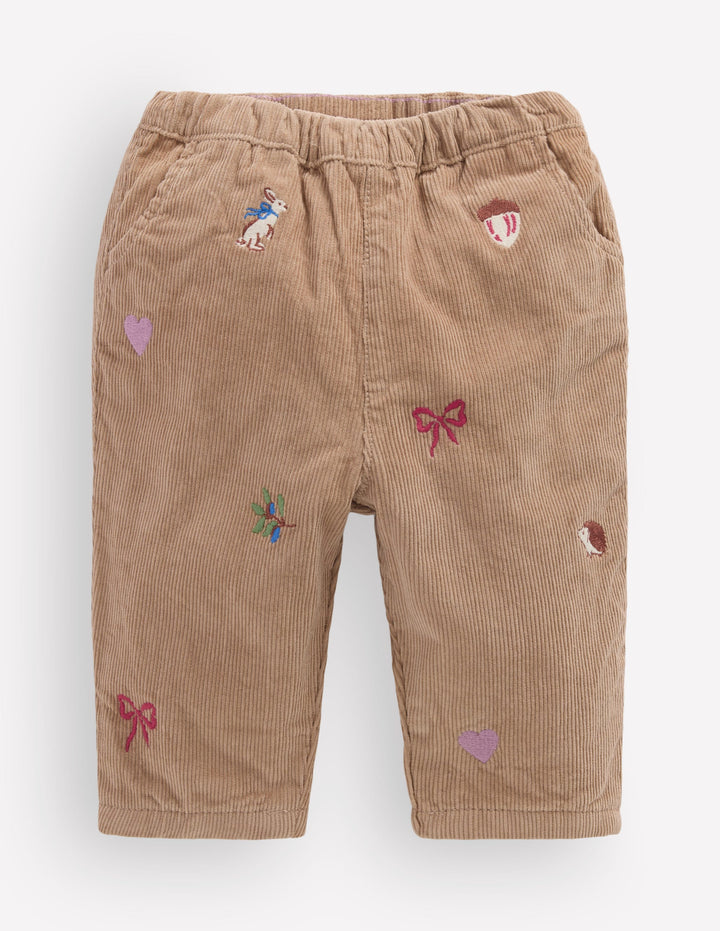 Cotton Cord Pants-Embroidered Taupe