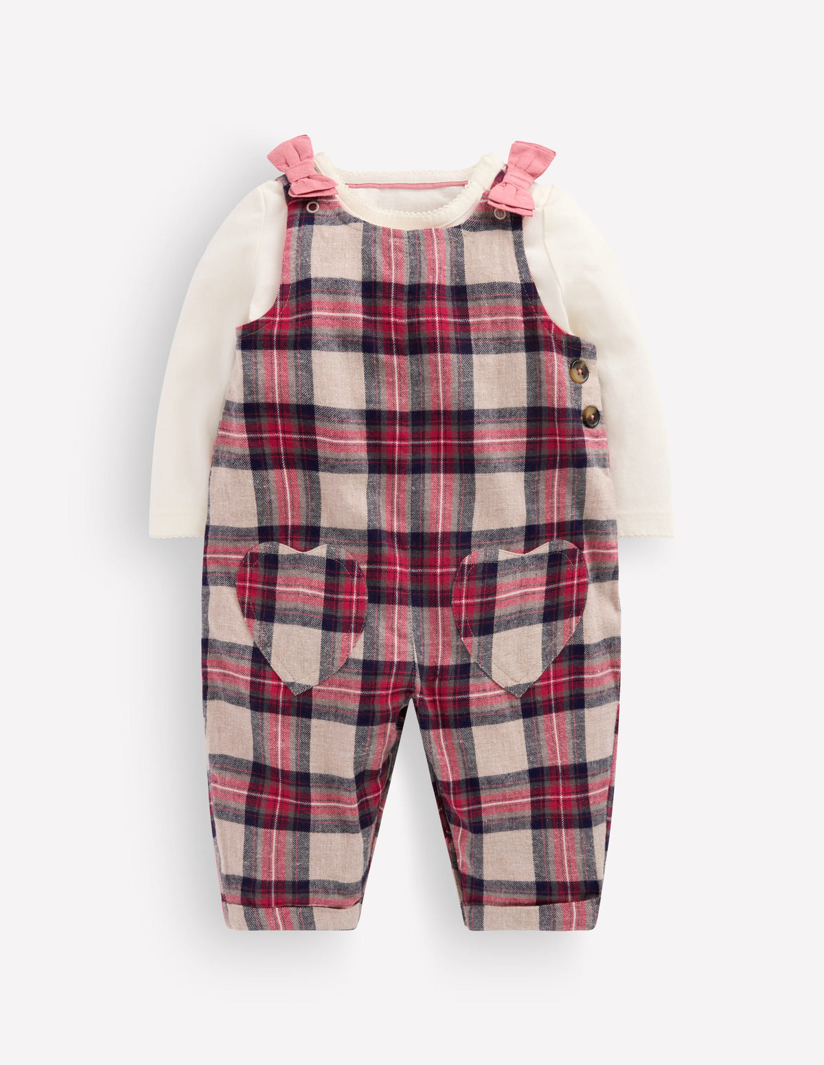 Woven Overalls Set-Oatmeal Check-1