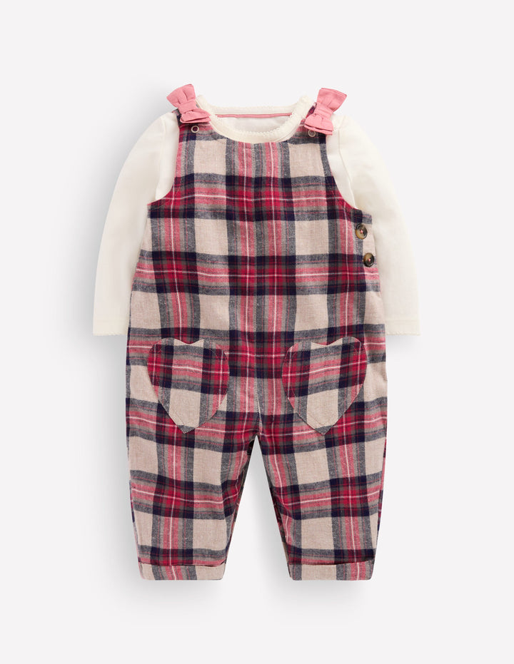 Woven Overalls Set-Oatmeal Check