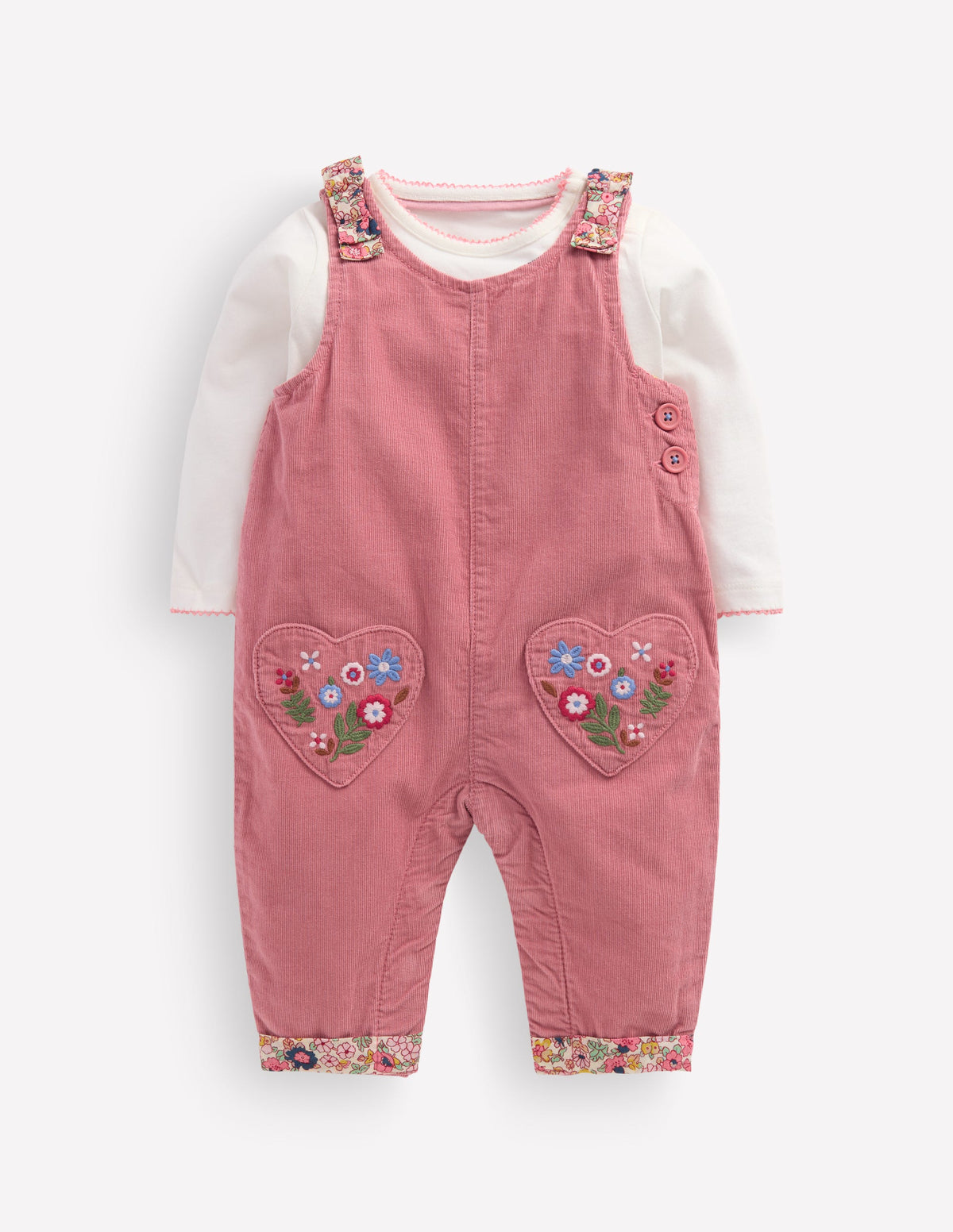 Woven Overalls Set-Formica Pink Floral Embroidery-1