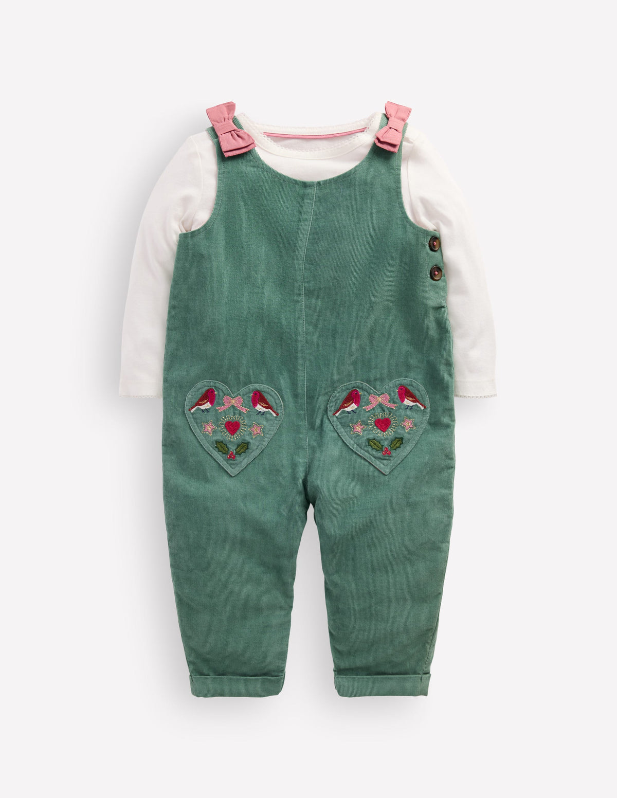 Woven Overalls Set-Larch Green Festive Embroidery - Image 1