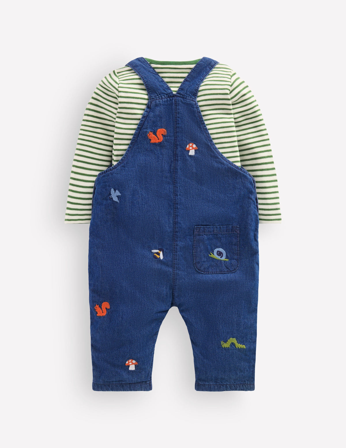Woven Overalls Set-Denim Woodland Embroidery-2
