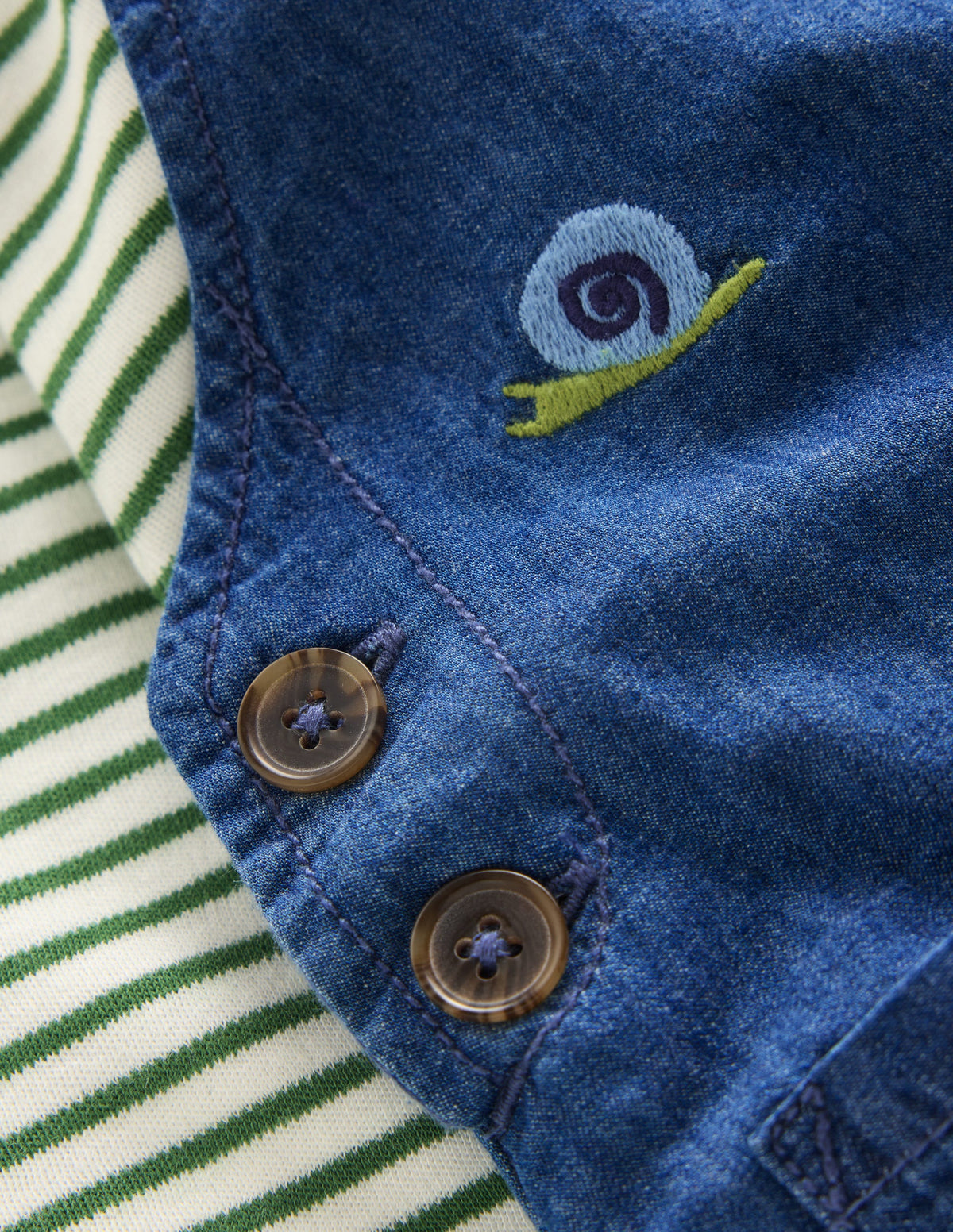 Woven Overalls Set-Denim Woodland Embroidery-3