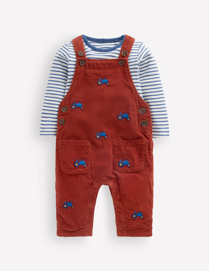 Woven Overalls Set-Brick Red Tractors