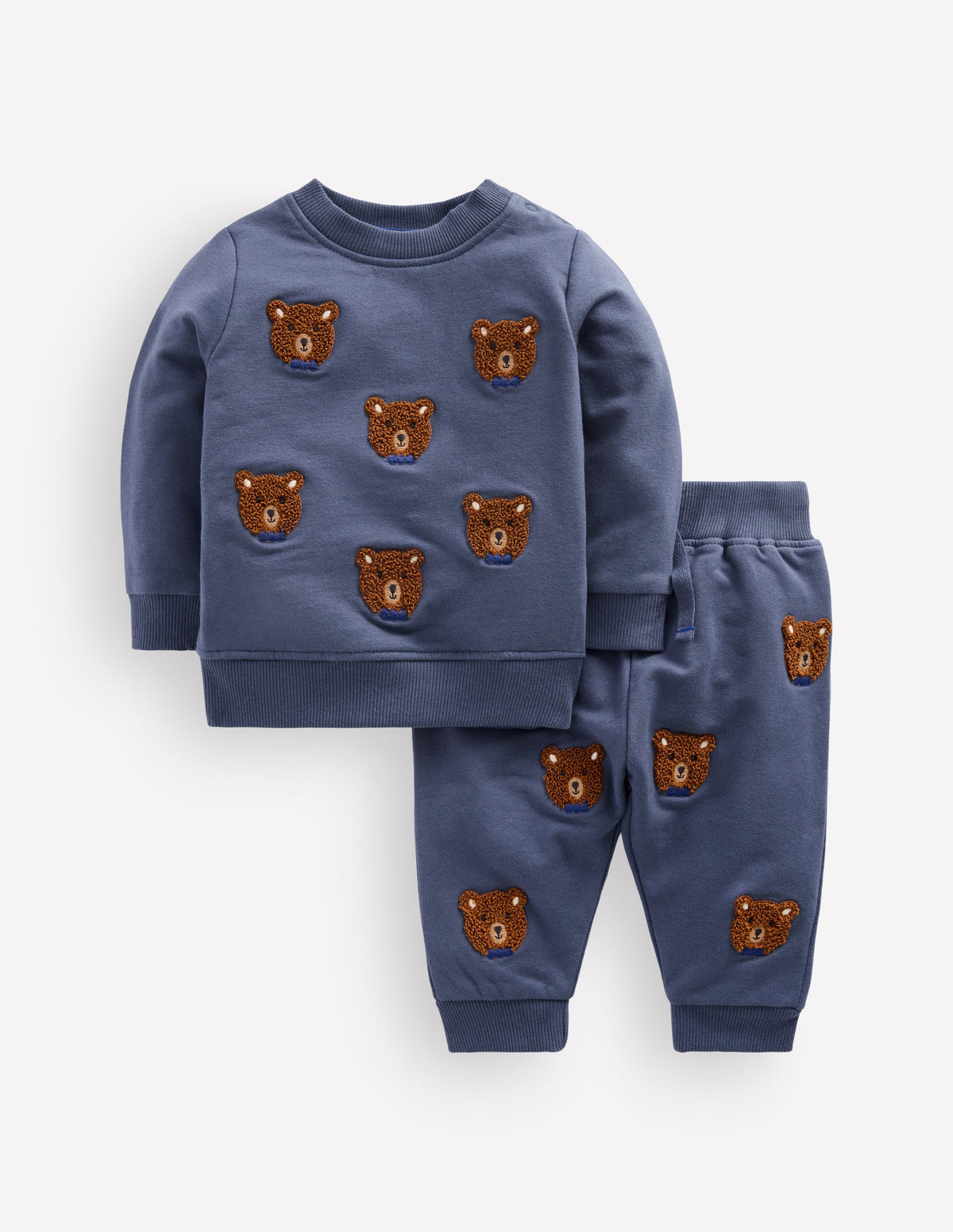 Appliqué Sweatshirt Set-Robot Blue Boucle Bears-1