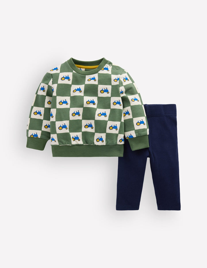 Sweatshirt & Legging Set-Green Check Tractors