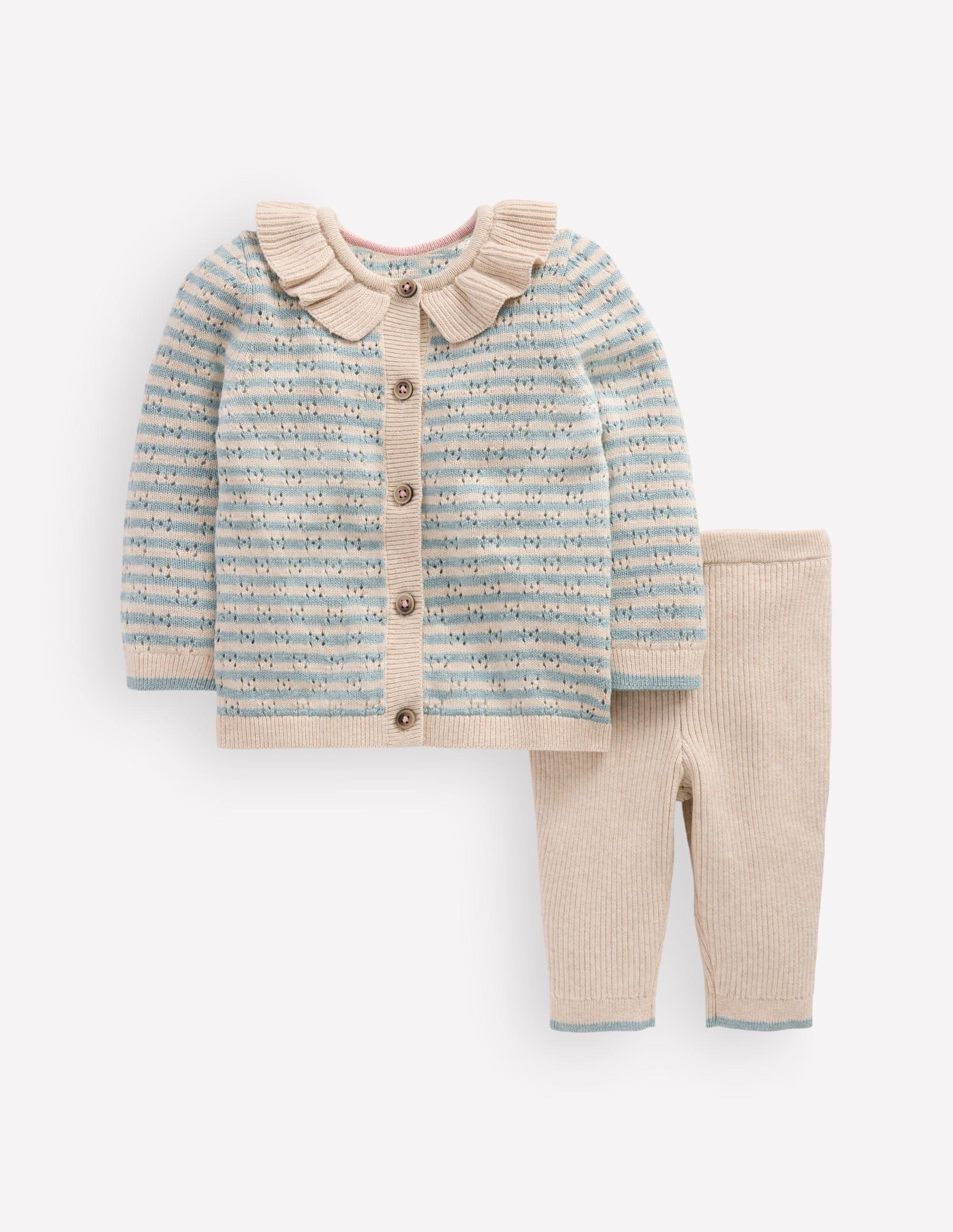 Pointelle Knitted Play Set-Harbor Grey/Oatmeal Marl - Image 1