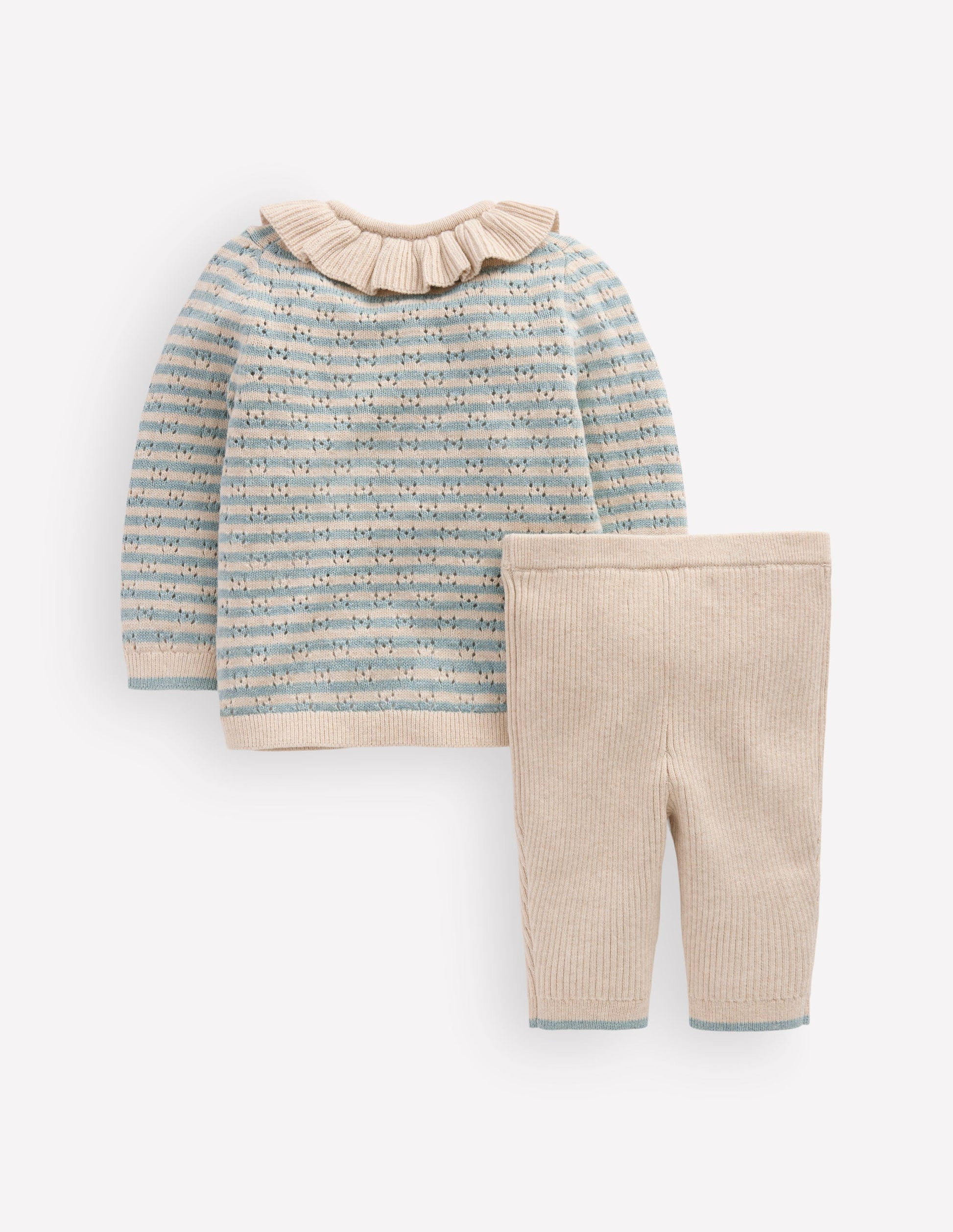 Pointelle Knitted Play Set-Harbor Grey/Oatmeal Marl-2