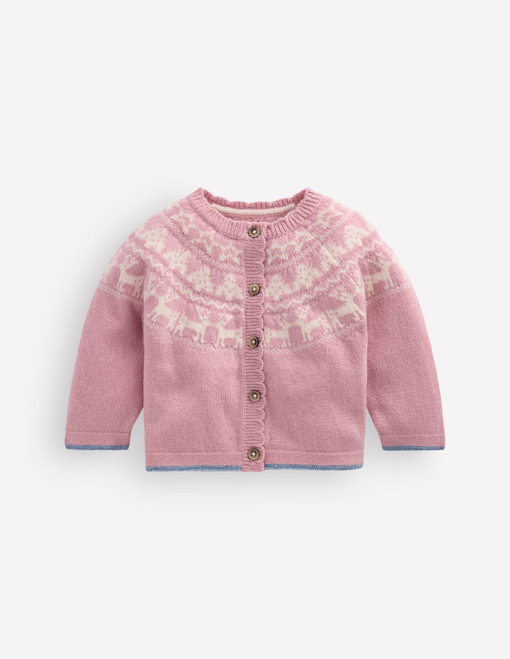 Fair Isle Cardigan-Vintage Pink Marl Festive