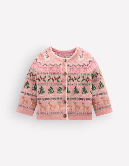 Fair Isle Cardigan-Vintage Pink Festive Fair Isle