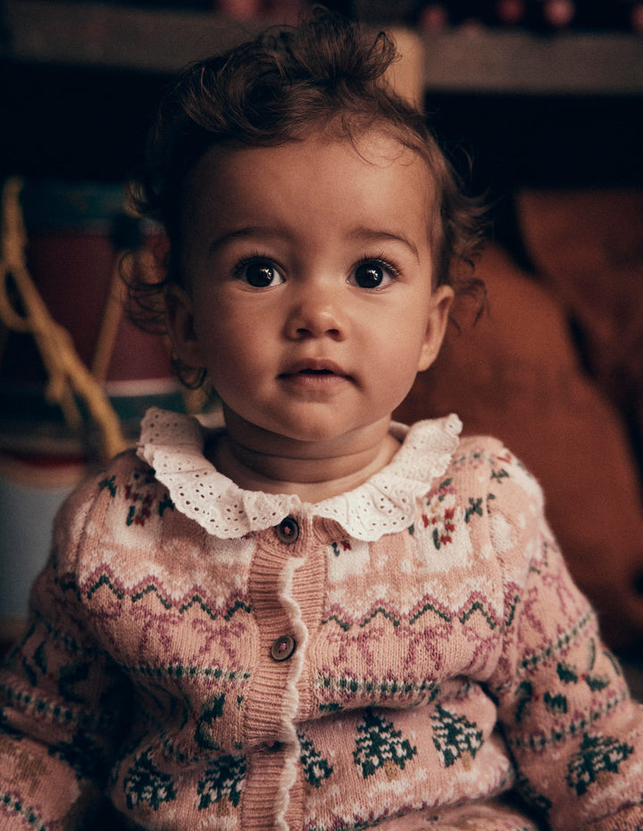 Fair Isle Cardigan-Vintage Pink Festive Fair Isle